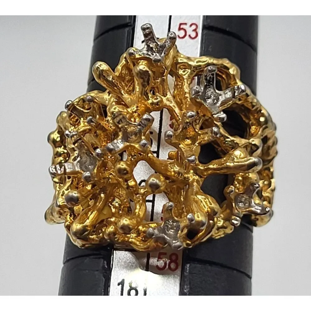 18K HGE Gold Modernist Brutalist Ring Coral Reef Texture Size 8